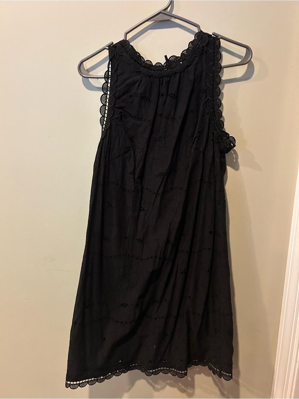 LOFT Black Eyelet Sleeveless Shift Mini Dress